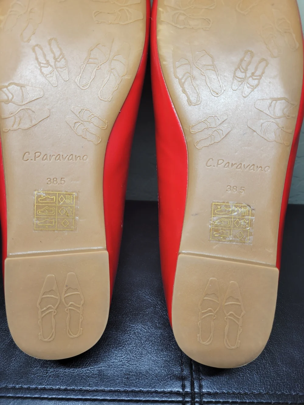 C.Paravano Red Leather Bowknot Ballet Flats EU 38.5 US Size 8